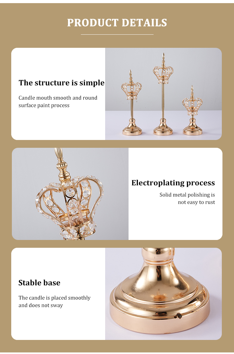 Zhuoyun Crown Design Home Party Wedding Table Centerpiece Gold Metal Candle Holder