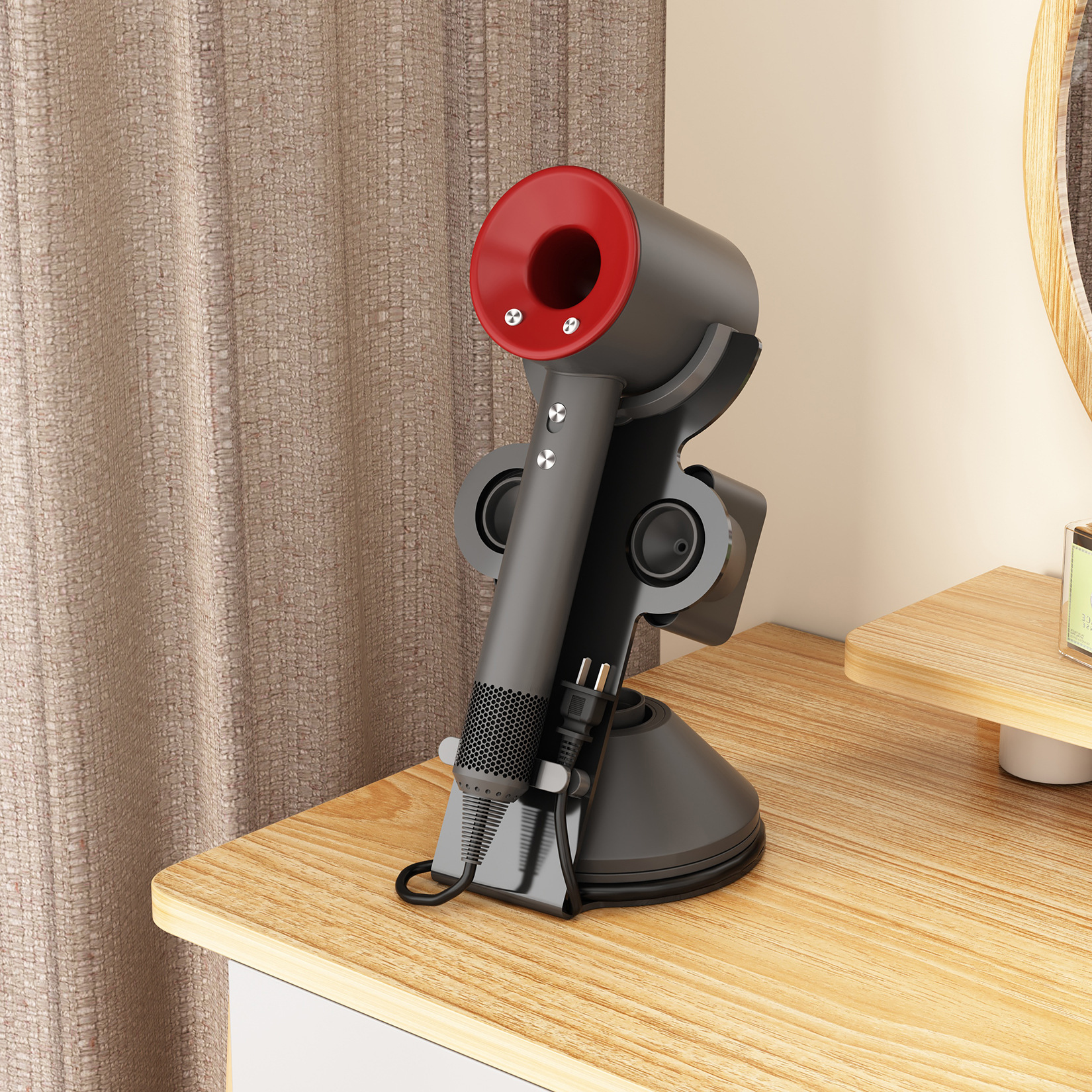 Soporte de secador de pelo de sobremesa negro