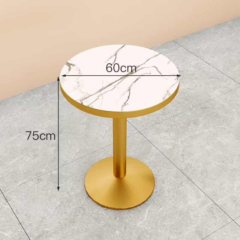 Mesa redonda de borde de oro de patrón de piedra blanca