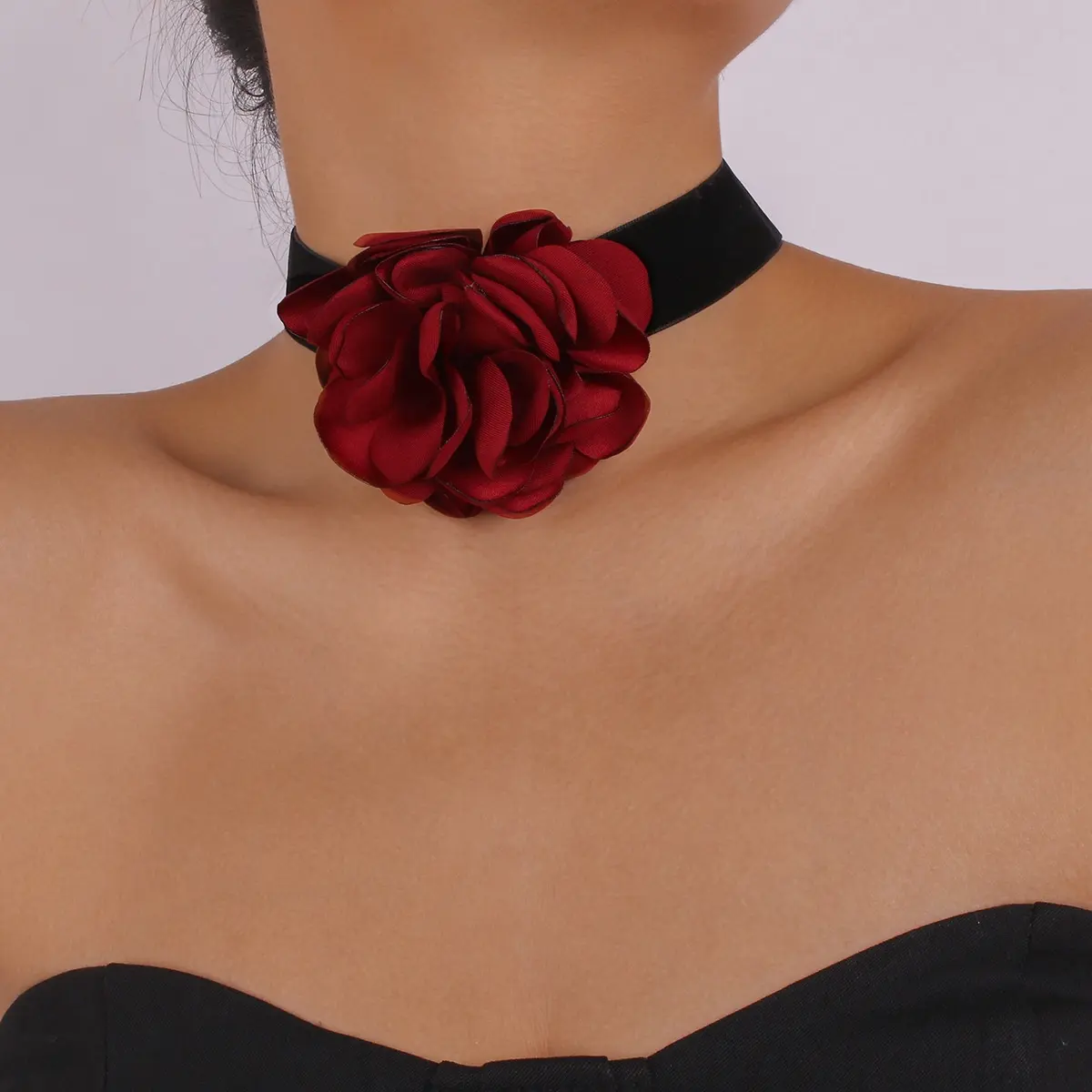 SEPT Trendy Flower Gargantilla Collar para mujer Tela Rose Gargantilla en el cuello Collares Pulseras Joyería