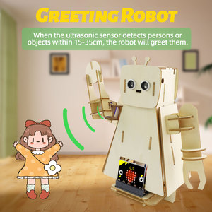 Kit de programación de madera para montaje de bricolaje, programación STEM, Kit de aprendizaje de Robot de saludo DIY para Arduino Starter con placa Microbit