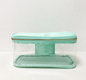 MONOGRAM CLEAR女性女の子COSMETIC BAG CUTEジップPOUCHメイクアップバッグWITH GLITTER LETTER装飾