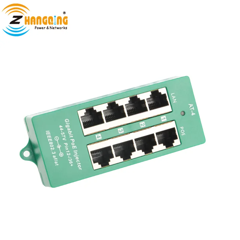 4 puertos Gigabit activo inyector PoE 48V, 56V auto negociación inyector Midspan PoE Panel para IP cámara del teléfono del IP