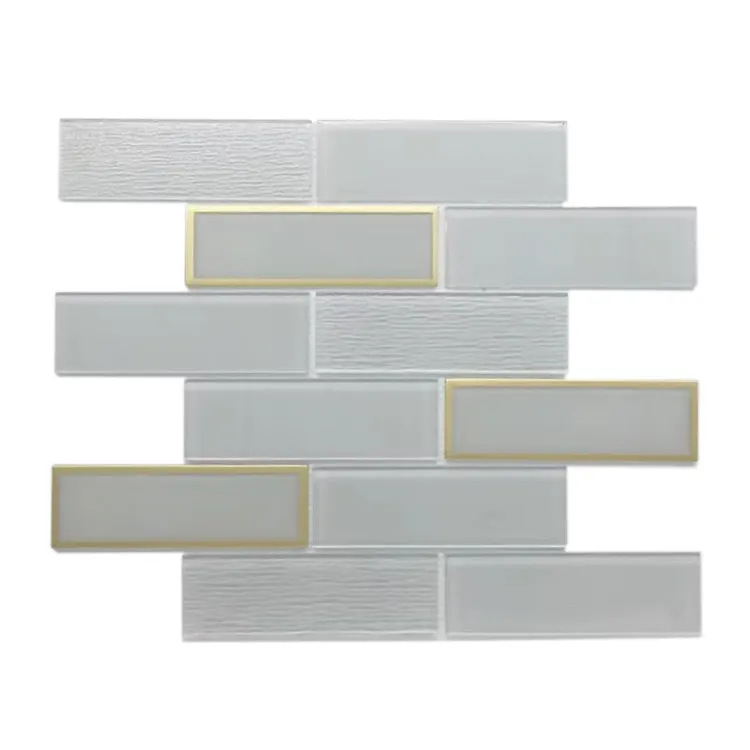 Azulejos de pared de mosaico de cristal blanco, borde galvanizado dorado moderno de alta calidad