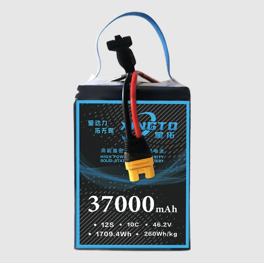 ड्रोन यूएवी के लिए XINGTO इंटेलिजेंट बैटरी उच्च गुणवत्ता डीप साइकिल सॉलिड स्टेट बैटरी पैक 46.2v 37000mah 12s 10c 260WH/Kg