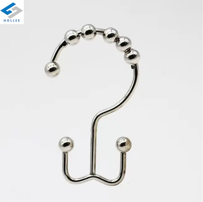 Set Of 12 Nickle Metal Double Glide Sided Shower curtain Hooks Rust Resistant Shower Curtain Rings for Shower Rods
