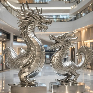 Lớn thép không gỉ rồng đôi rồng kim loại nghệ thuật điêu khắc với thiết kế hiện đại bền xây dựng cao cấp đá chạm khắc - Product Image 2
