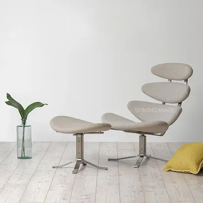 2022 aço de cintura de couro branco bauhaus, perna única nórdica moderna minimalista giratória, cadeira de relaxamento de couro com ottoman