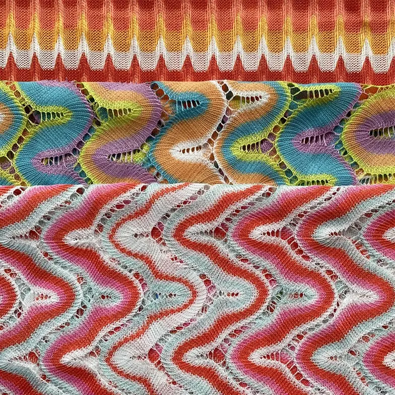 Tela de malla Jacquard de poliéster con patrón de ondas de rayas de color W de punto de urdimbre para primavera y verano