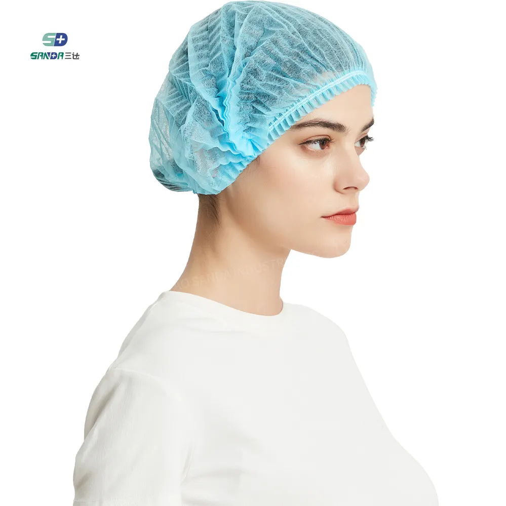 Beauty Salon Food Industry Blue Pink PP Non Woven Mob Cap Single Double Elastic Disposable Bouffant Clip Cap