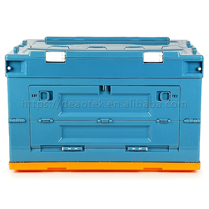 ふた付き50L収納ビン/両面ドア付きプラスチック折りたたみ式収納ボックス/家庭用の大きな積み重ね可能な折りたたみ式クレート - Product Image 1