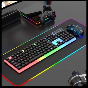Combo de ratón con teclado mecánico para juegos con retroiluminación LED RGB de 104 teclas, conexión por cable USB de 2,4G para aplicaciones de ordenador de escritorio/portátil