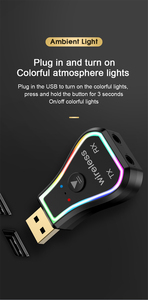 USB 5.0オーディオ送信機レシーバー3 in 1 M11 HiFiワイヤレスアダプターハンズフリーカーキット3.5mm AUX LEDフラッシュライト - Product Image 3