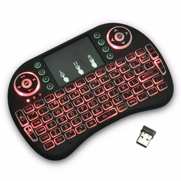 Самый дешевый i8 мини-клавиатура с подсветкой 3 цвета 2,4G Беспроводная мини-клавиатура с сенсорной панелью мышью пульт дистанционного управления «аэромышь»