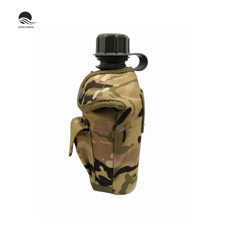 Botol air ketel taktis zaitun portabel Logo kamuflase untuk luar ruangan