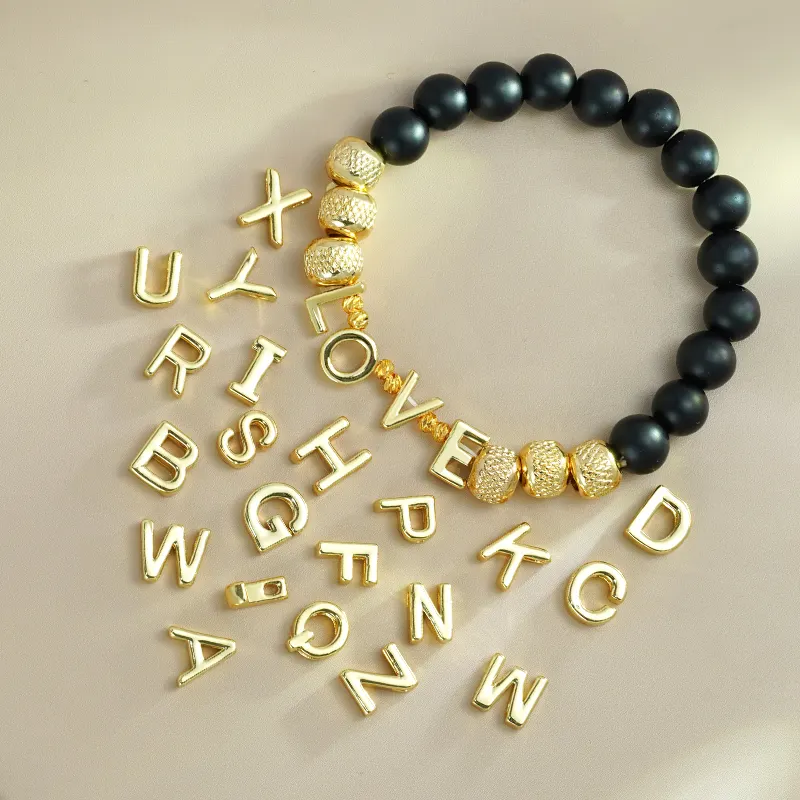 Joyería de Hip Hop, 26 colgantes iniciales, Mini abalorios de letras del alfabeto chapados en oro de 18 quilates brillantes para la fabricación de joyas, collar Diy, pulsera