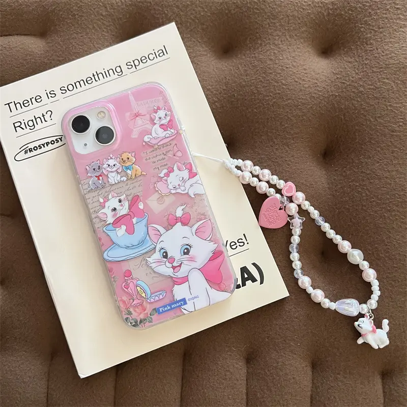 Cute Cartoon Mary Cat Chain IMD Mobile Phone Case for 15Promax/14pro/iPhone13/12/11 TPU Soft Case Mobile Phone Accessories