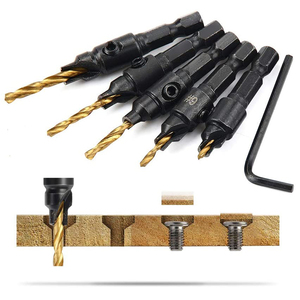 Wood Countersunk Bit 6 Pieces Drill Bit Set Size Screw pilot <strong>Hole</strong> Hand Tool Set #5 #6 #8 #10 #<strong>12</strong>