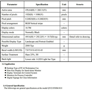 Pantalla LCD TFT de 21,5 pulgadas 1920*1080 con placa T-com de interfaz LVDS - Product Image 3