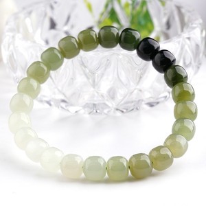 Wholesale Cheap Prices Quality Good <strong>Luck</strong> Three Color Gradient Green Hetian Natural Real <strong>Jade</strong> Stone Elastic Bracelet <strong>for</strong> Women
