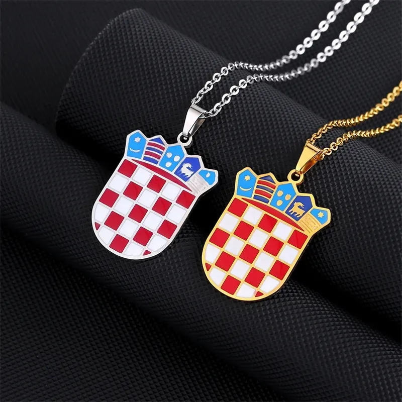 New Croatia Flag Pendant Necklaces Stainless Steel for Women Men Croatian National Symbol Gold Color/Silver Color Jewelry Gift
