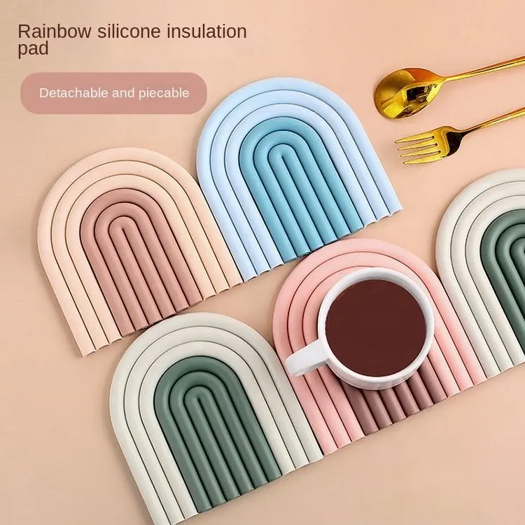 2024 arcobaleno cucina isolante tappetino resistente al calore porta pentole tappetini caldi in Silicone tappetino sottopentola in Silicone