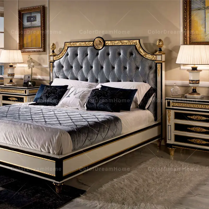 Juego de muebles de dormitorio cama king size de lujo marco clásico de cama de madera maciza cama de madera de diseño clásico dormitorios reales