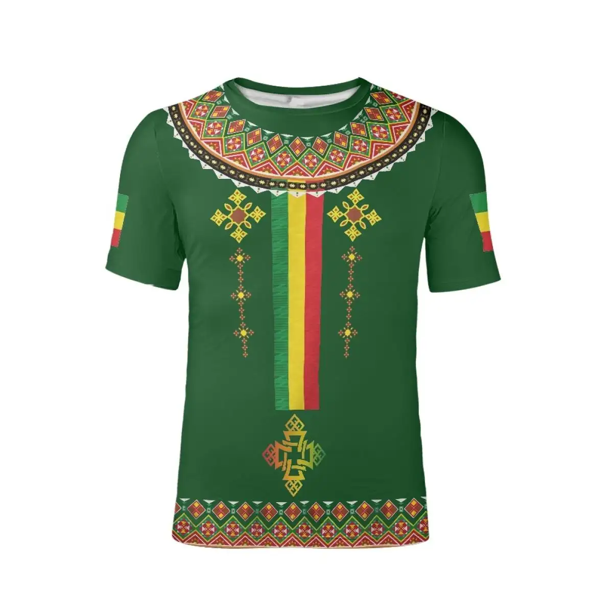 رخيصة بالجملة Habesha الاثيوبية تصميم حجم كبير قمصان رجالية تنفس مخصص العلامة الخاصة إثيوبيا الأخضر تي شيرت عارضة