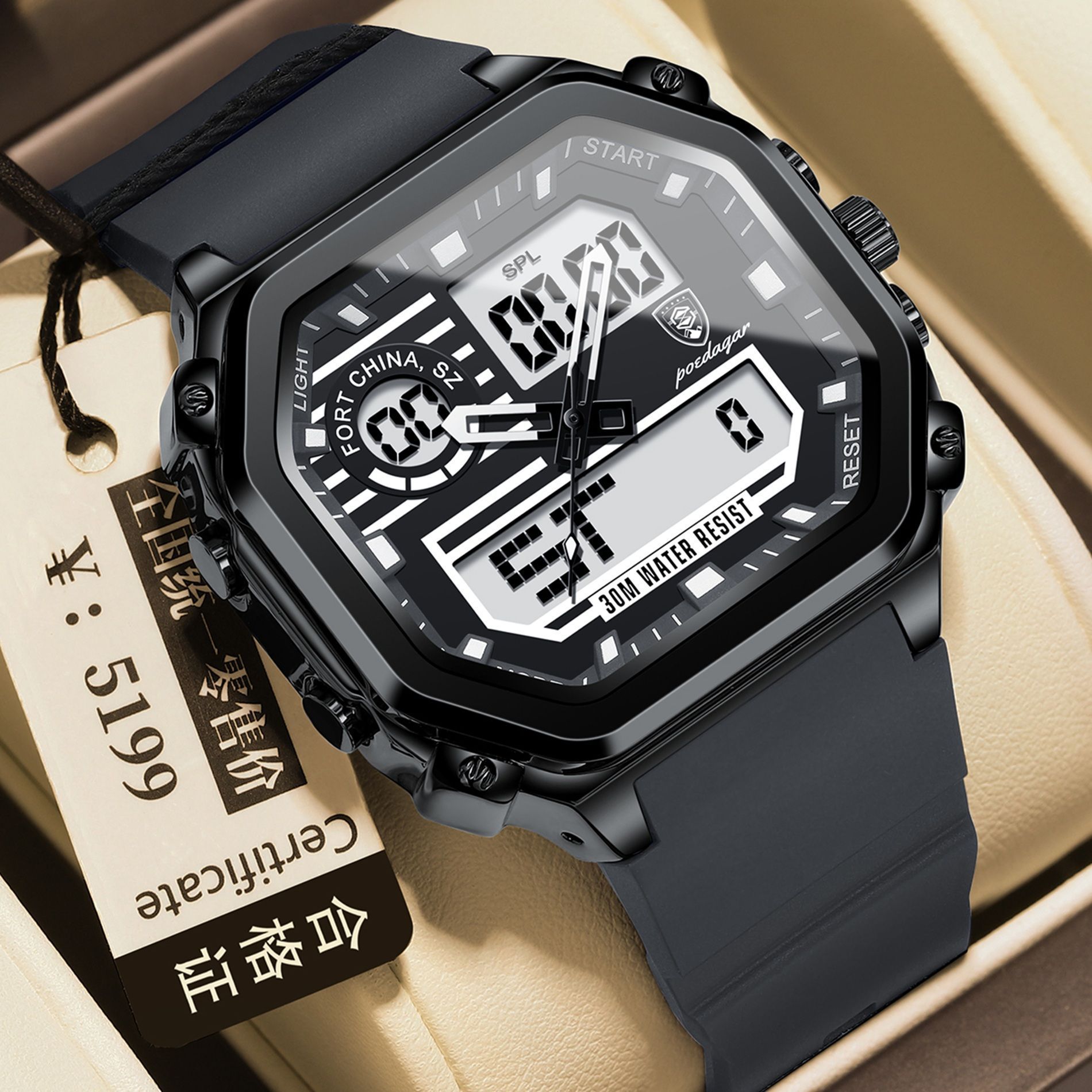 Boîtier noir 993 avec bracelet en silicone gris