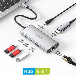 Multi-functional 6 in 1 <strong>USB</strong> <strong>3.1</strong> <strong>Type</strong> <strong>C</strong> Hub PD 100W RJ45 Network <strong>Adapter</strong> 4K 60Hz High Definition 6 Ports Docking Station - Product Image 1