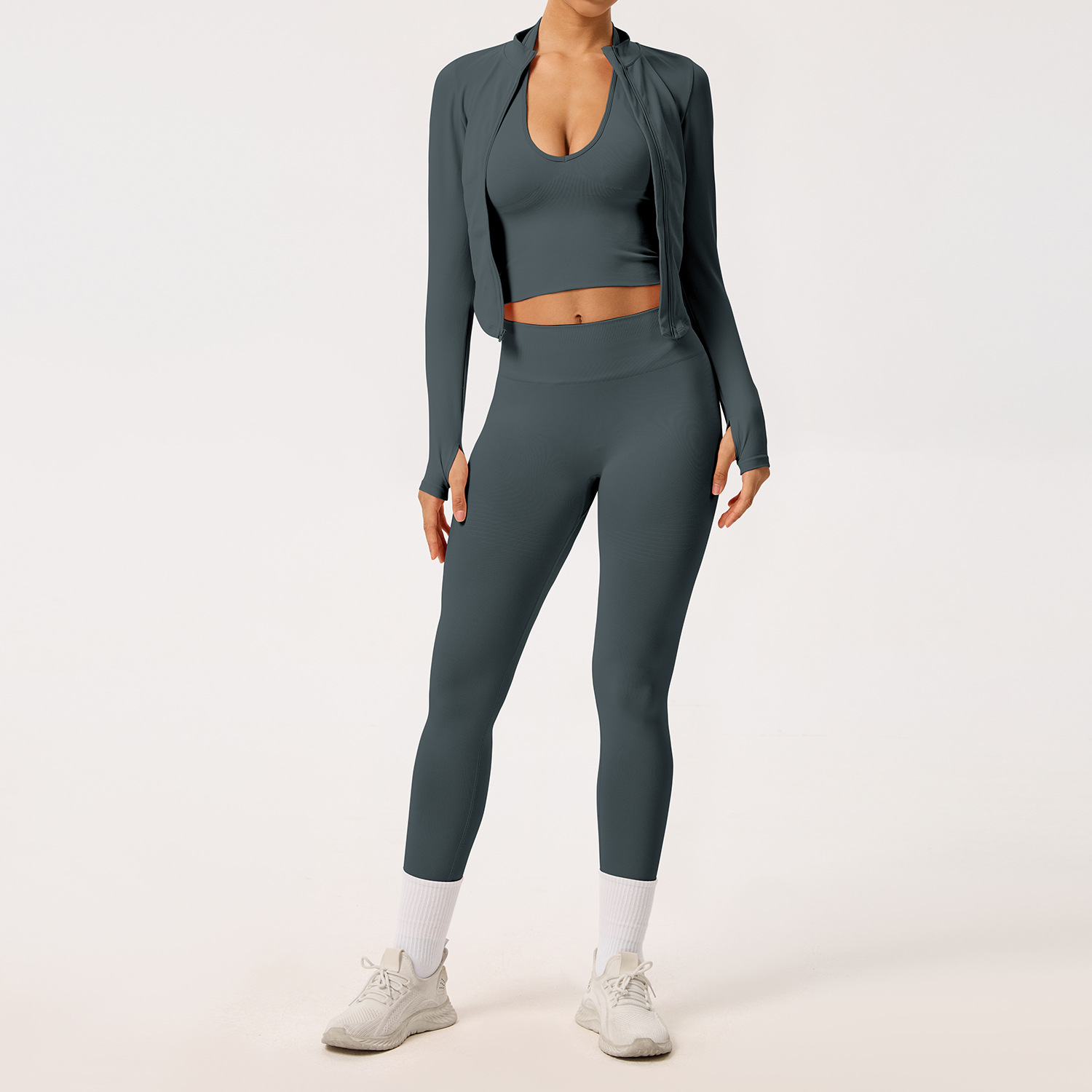 Dark grey coat+bra+pants