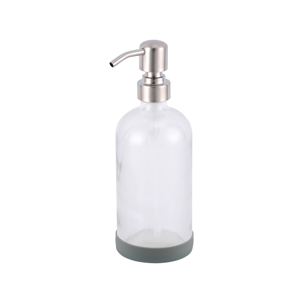 Bomba dosificadora de loción mate (F17) + Botella transparente con posavasos de silicona