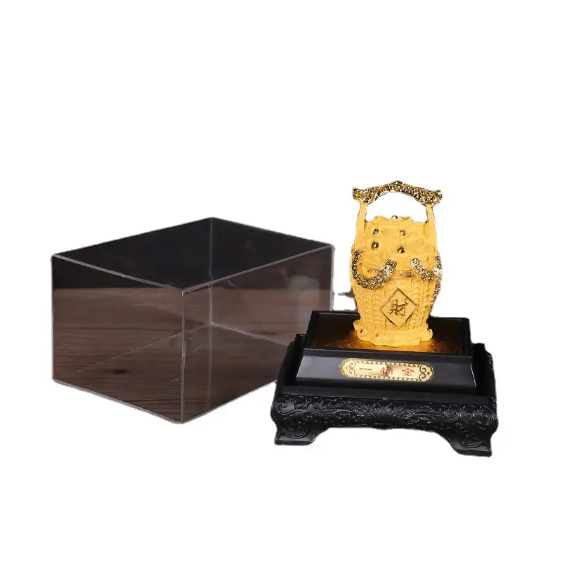 Venta al por mayor de artesanías Feng Shui adornos creativos regalos de seguros Arena de felpa Cubo de oro de adornos de mesa de oro