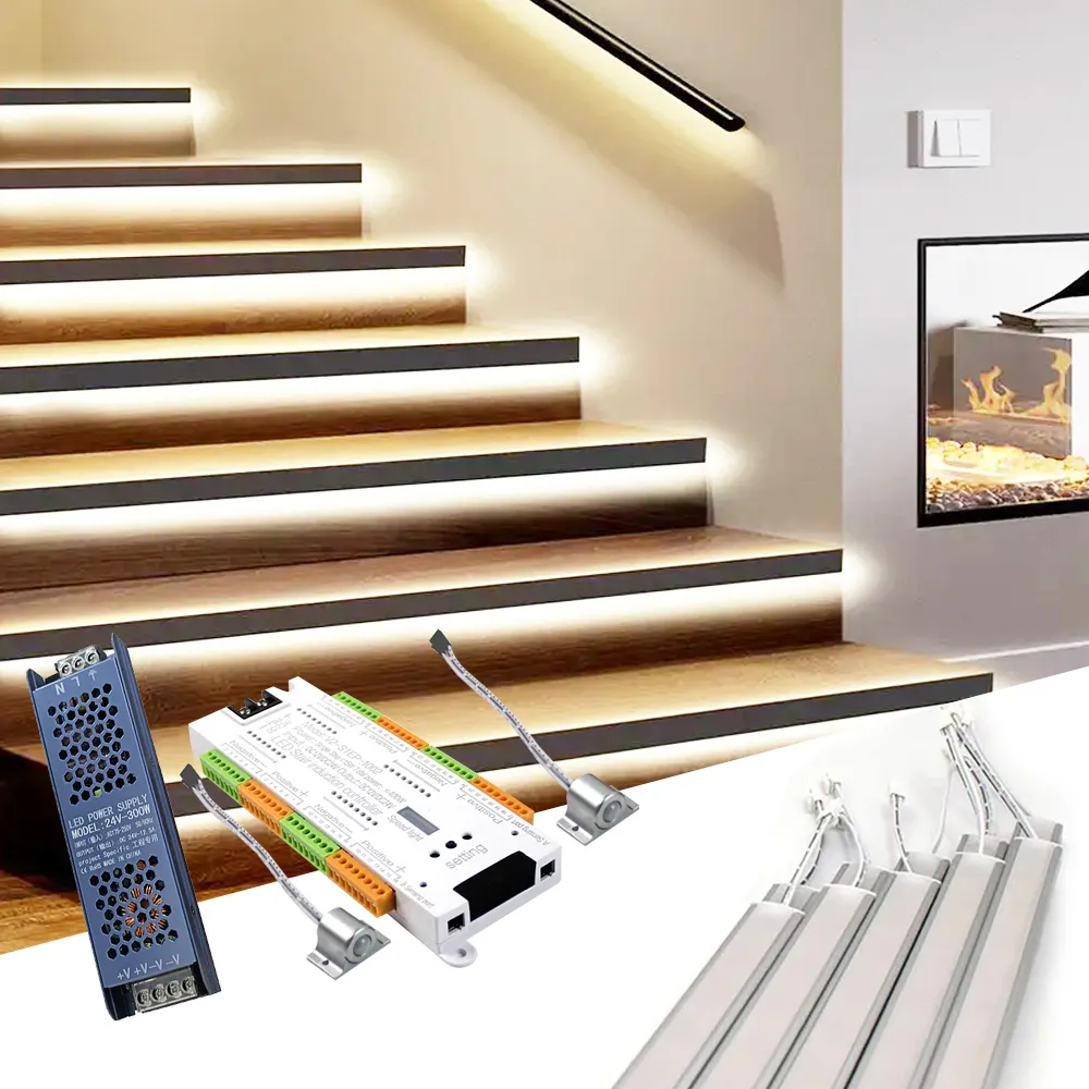 Smart Motion Sensor LED Stair Light kit incasso bianco caldo 3000K alluminio 3W 12v rgb colorato chasing led light bar step lights