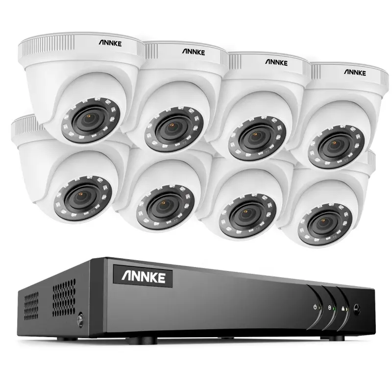 ANNKE 8CH 5MP H.265 + DVR सुरक्षा कैमरा प्रणाली 8pcs 1080p आउटडोर सुरक्षा निविड़ अंधकार सीसीटीवी कैमरा P2P