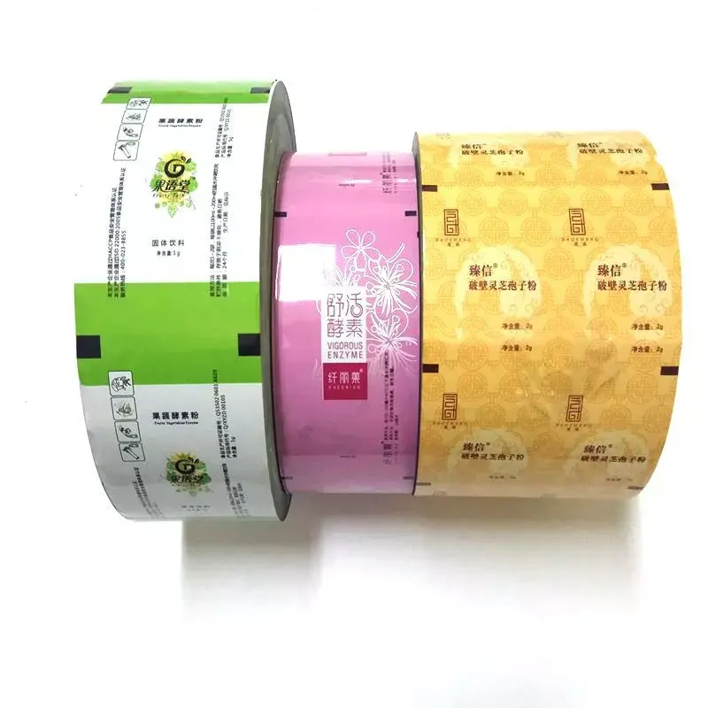 Rollo de embalaje de alimentos personalizado reciclable, rollo de embalaje flexible de plástico laminado, rollo de bolsita de película de plástico automático
