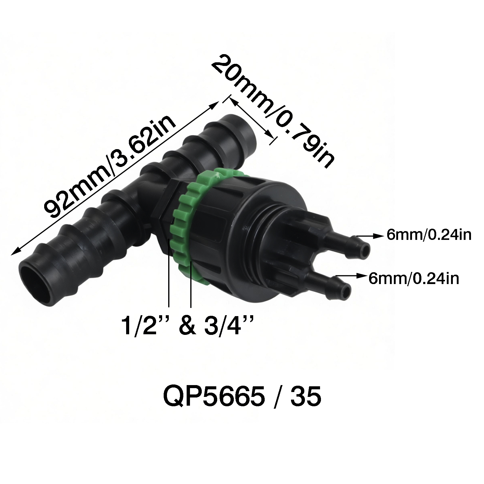 Black+green 20mm Hose Barb 2pc/set