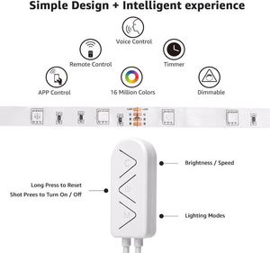 แสงในร่ม32.8ft RGB 5050สมาร์ทนำแถบแสงที่มี24Key ควบคุมระยะไกลอะแดปเตอร์wifi App กันน้ำ IP65 RGBW ดิจิตอล - Product Image 5