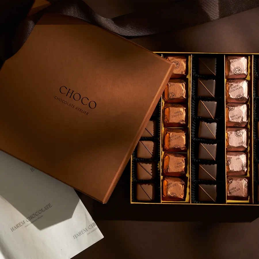 Caixa de papel de chocolate de luxo personalizada, de alta qualidade, pequeno macarrão de doces, calendário, caixa de presente