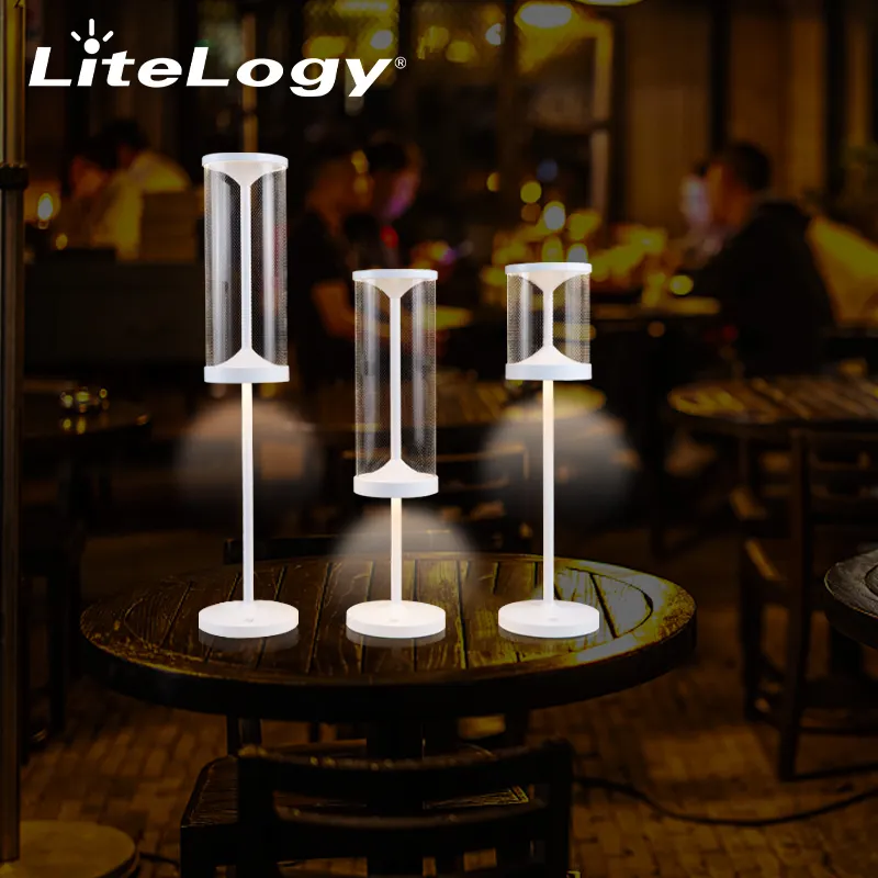 Moderno nuevo diseño restaurante bar inalámbrico romántico cilindro transparente Led batería recargable lámpara de mesa