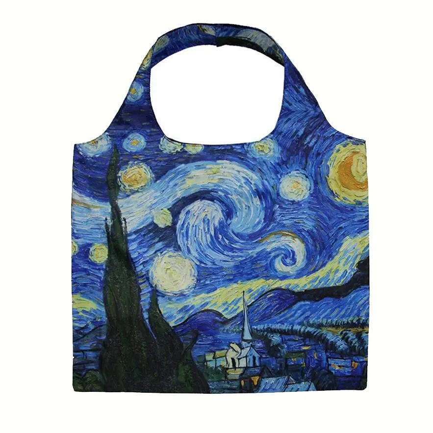 Hot di alta qualità shopping artistico impermeabile pieghevole riutilizzabile prezzo stella nuovo design nylon poliestere tote bag