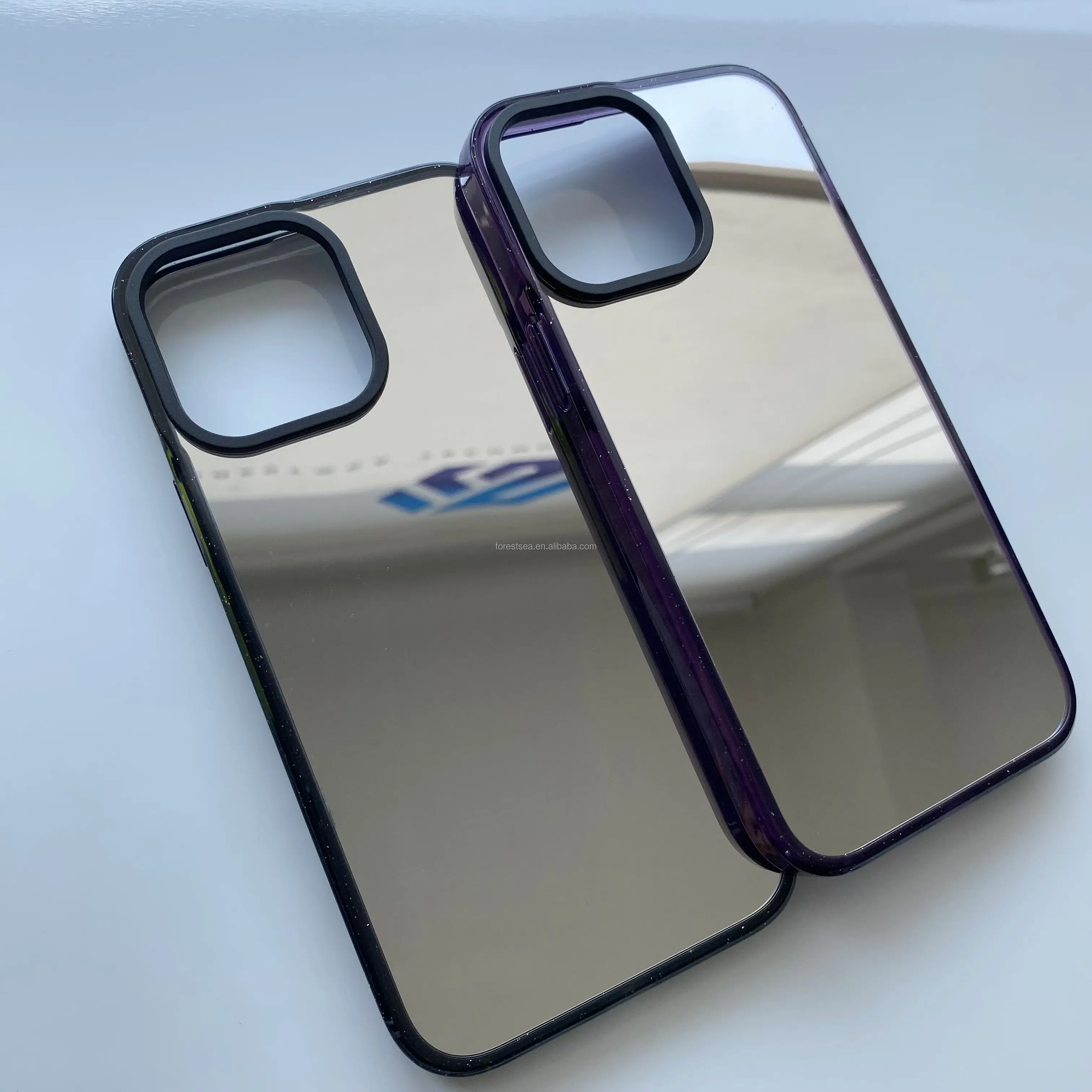 Casing ponsel cermin pola cetak UV untuk iPhone 14 Pro Max 2 in 1 TPE casing ponsel kustom Logo kamera benturan untuk iPhone 13 Pro