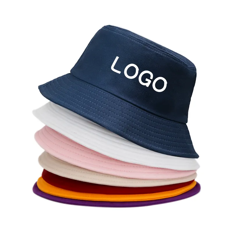 หมวกทรงถังผ้าคอตตอนแบบสั่งทำหมวกทรงถังแบบเรียบง่ายปักโลโก้ปีกกว้างหมวกแบบเรียบง่ายพิมพ์ลายสีทึบ