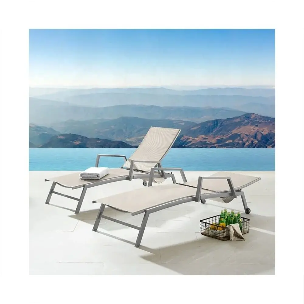 VIDA ARTE Fábrica Barato Direto Aço Sunbed Outdoor Chaise Lounge Chair Para Piscina Side