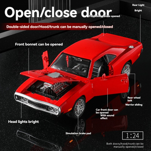 Diecast Model Car 1:24 Charger 1970 with Sound and Light Pullback Metal Car Model <strong>Toys</strong> Ornament Decorate Car Model - Product Image 3