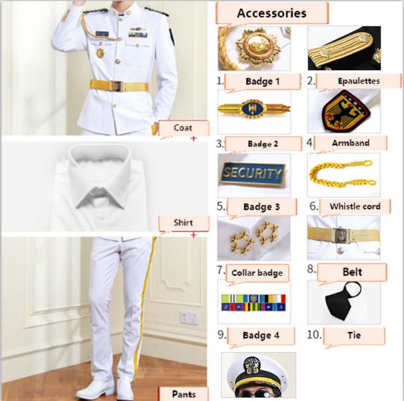 Manteau+Pantalon+Chemise+Casquette+Épaulettes 2+8 accessoires
