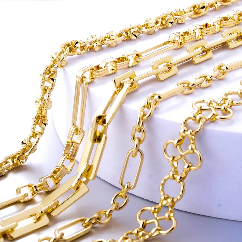 New Curb Chain Link 18K Gold Plated Twisted Cross Necklace Finding Chains for Jewelry Making DIY Crafts Findings Supplie
