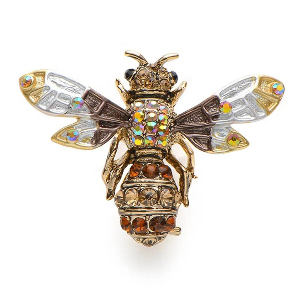 De Metal tono Diamante de imitación de cristal Multicolor mosca abeja insecto broche Pin