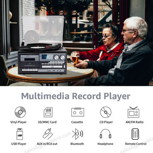 Reproductor de Cd múltiple Usb Sd Lp Record Entrada auxiliar Decoración del hogar Escritorio Polvo Radio Reproductor de cassette Tocadiscos de vinilo Tocadiscos