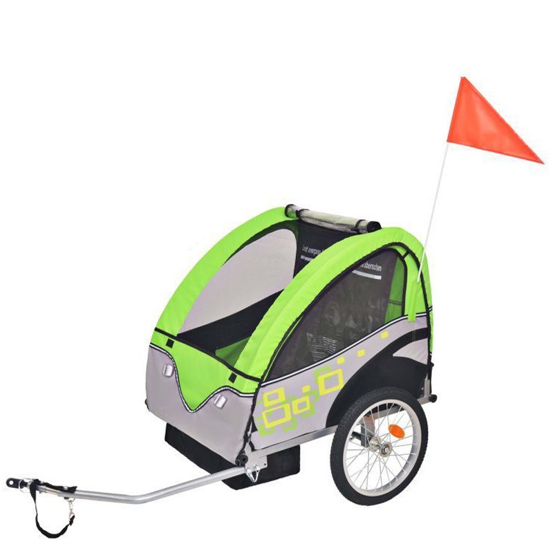 Green and gray 2-wheel child trailer
